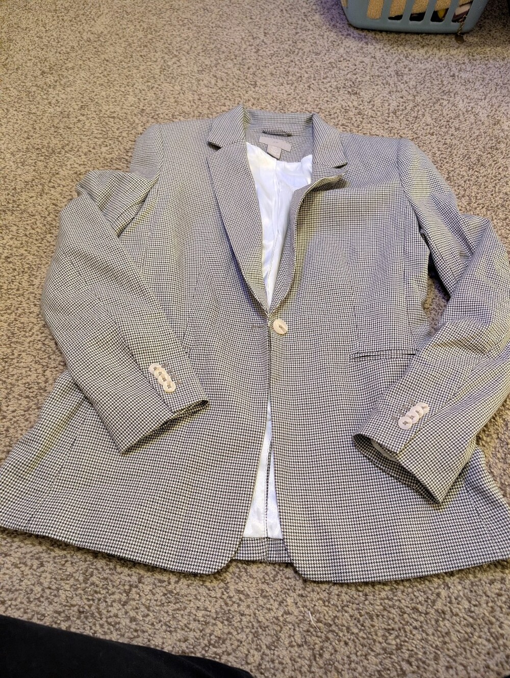H&M Black & White Houndstooth Single-Button Blazer